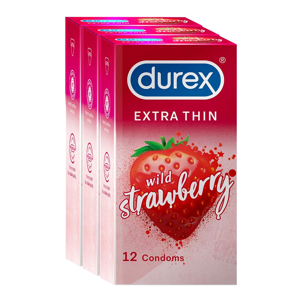 A2ZBDShop Durex Extra Thin Wild Strawberry Flavoured Condoms Combo 3 Pack - 30 Pcs